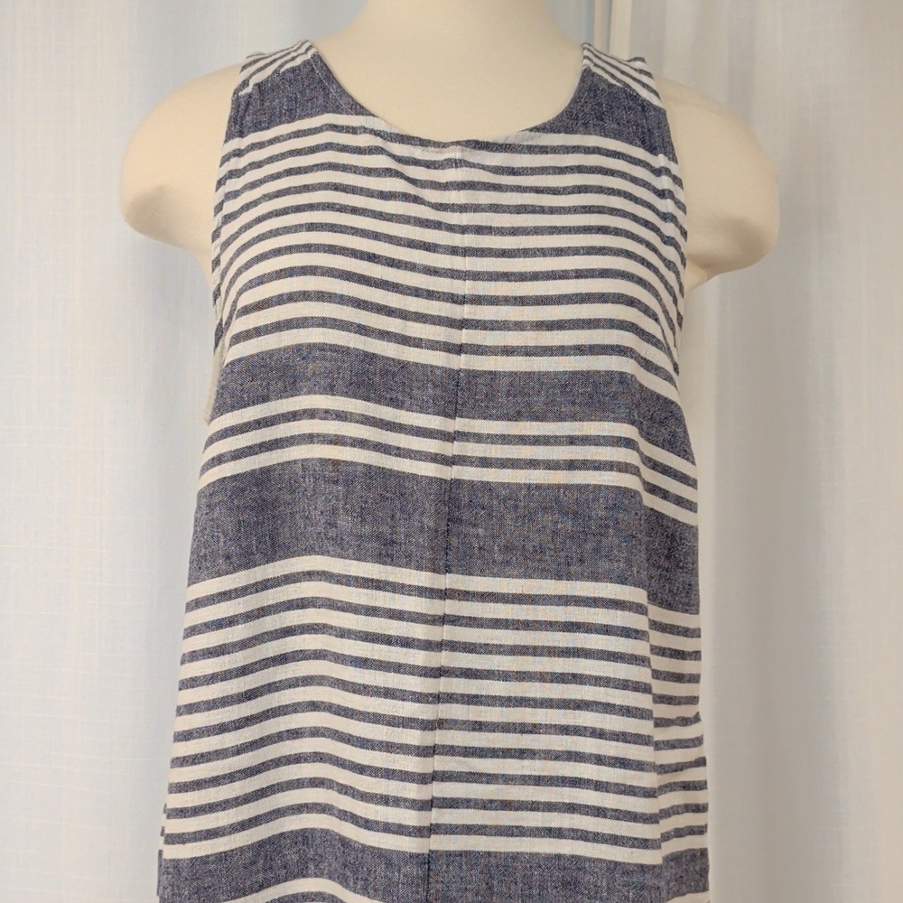 Linen Blue & White Striped Sleeveless Dress - Picture 9 of 10